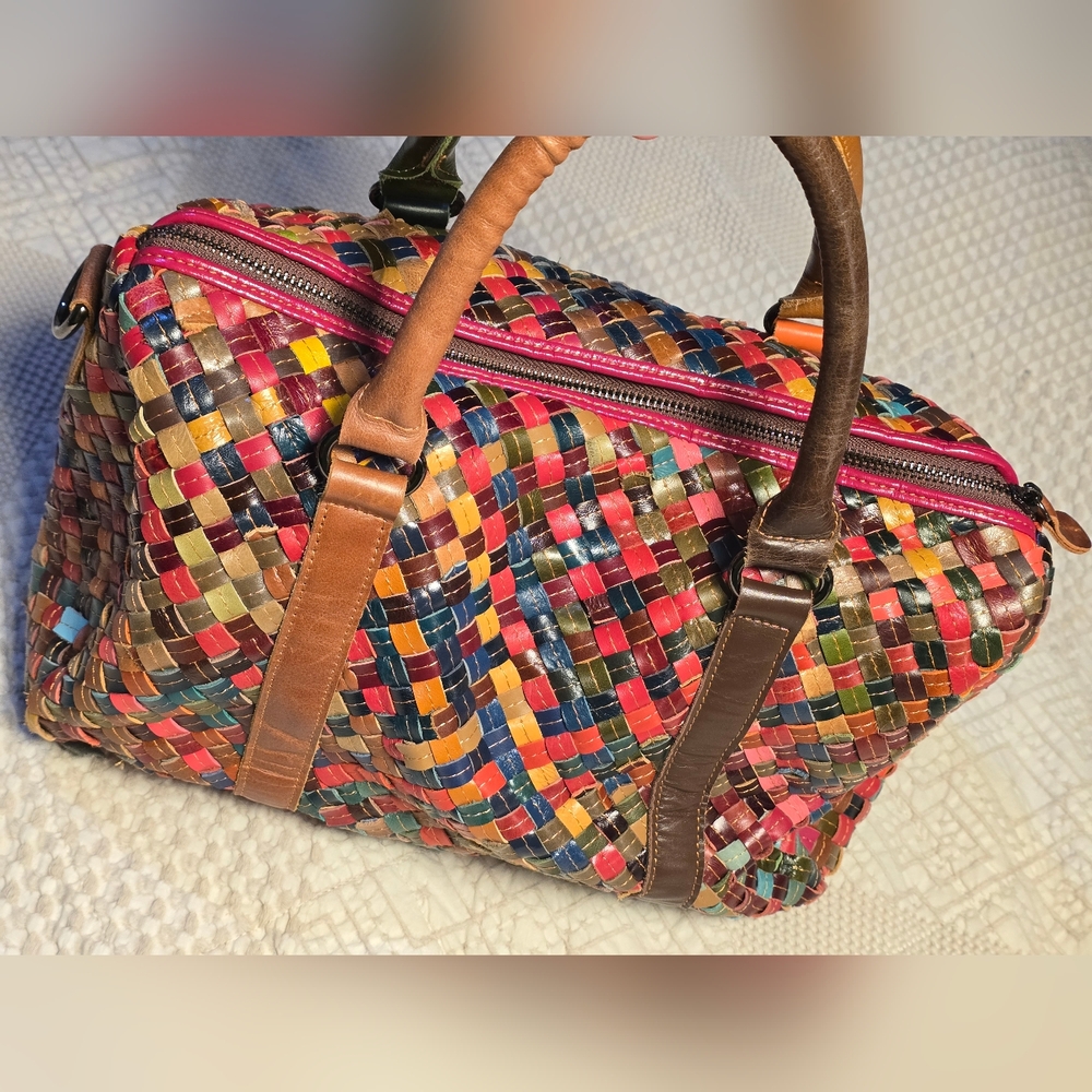 Colorful Woven Leather Hobo Bag